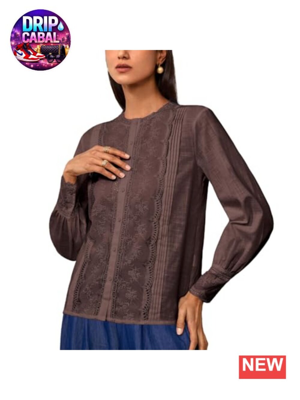 100% Cotton Lace Long Sleeve Blouse Button-Down Shirt for Work Casual